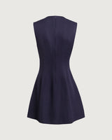 Blue Round Neck Sleeveless A-Line Mini Dress - Threadford