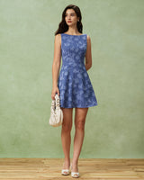 Blue Round Neck Sleeveless Mini Dress - Threadford
