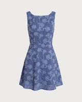 Blue Round Neck Sleeveless Mini Dress - Threadford