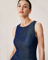 Blue Sleeveless Pocket Mini Dress - Threadford