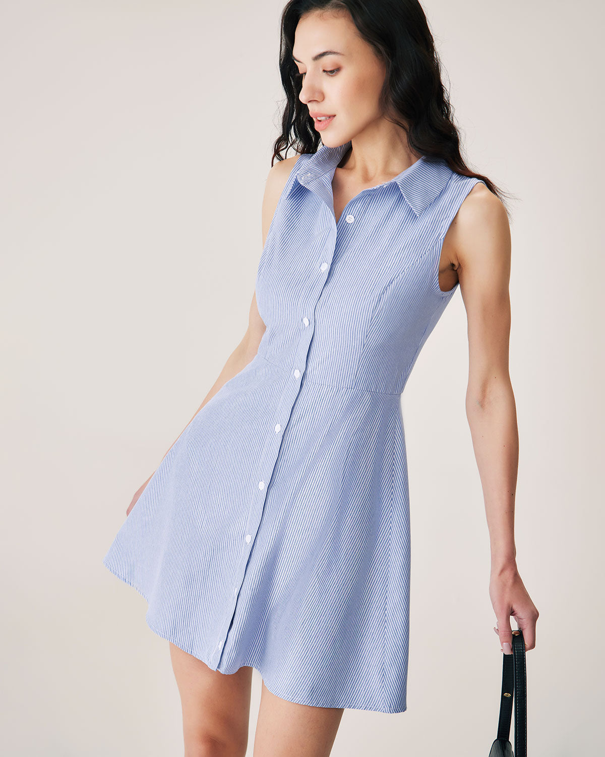 Blue Striped Button Mini Dress - Threadford