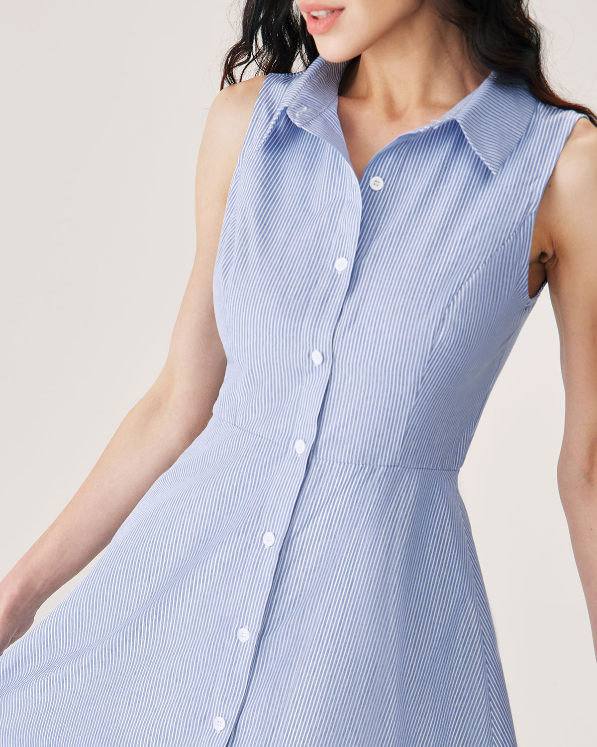 Blue Striped Button Mini Dress - Threadford