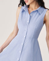 Blue Striped Button Mini Dress - Threadford