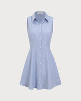 Blue Striped Button Mini Dress - Threadford