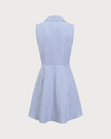Blue Striped Button Mini Dress - Threadford