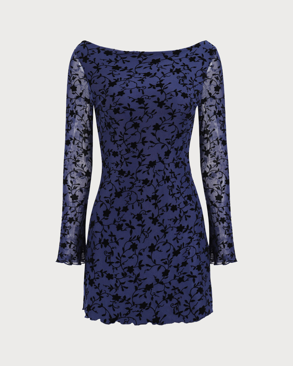 Women's Blue See-through Long Sleeve Mini Dress - Threadford