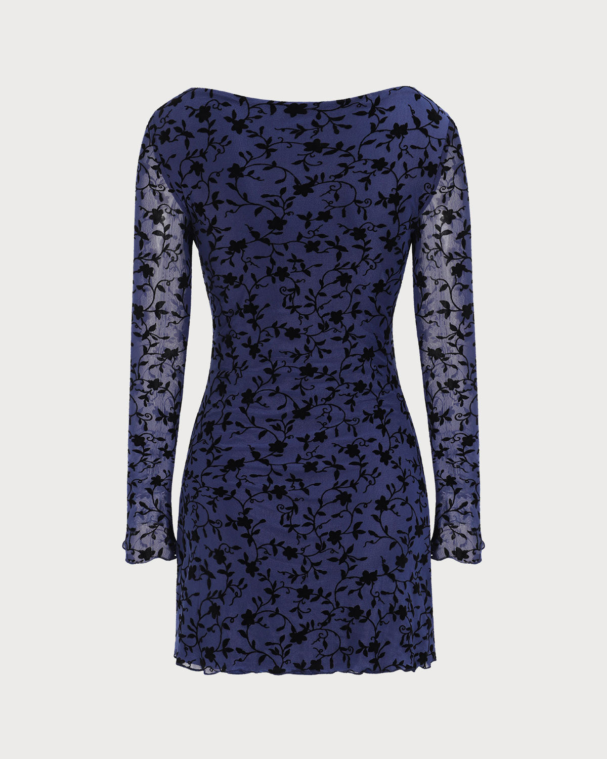 Women's Blue See-through Long Sleeve Mini Dress - Threadford
