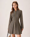 Brown Button Pleated Mini Dress - Threadford
