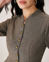 Brown Button Pleated Mini Dress - Threadford