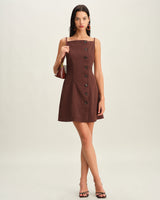 Brown Button Pleated Slip Mini Dress - Threadford
