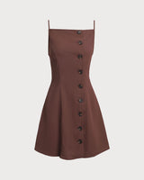 Brown Button Pleated Slip Mini Dress - Threadford