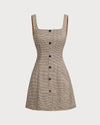 Brown Plaid Button Slip Mini Dress - Threadford