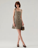 Brown Plaid Button Slip Mini Dress - Threadford