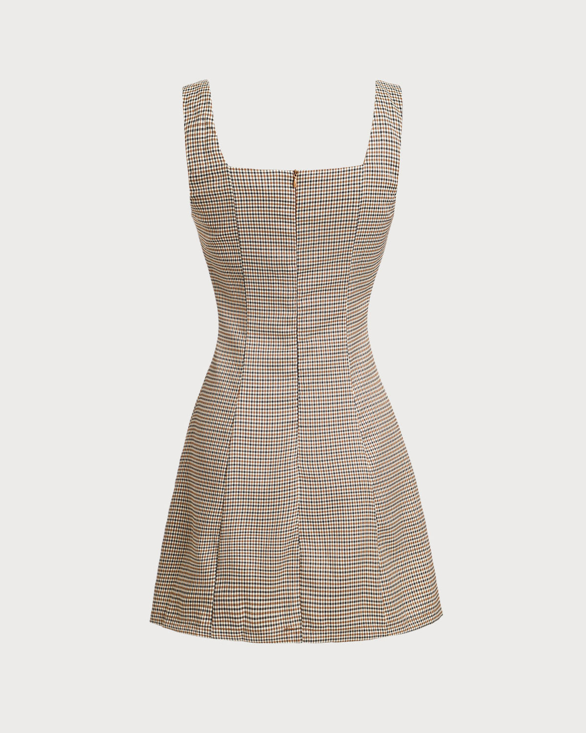 Brown Plaid Button Slip Mini Dress - Threadford