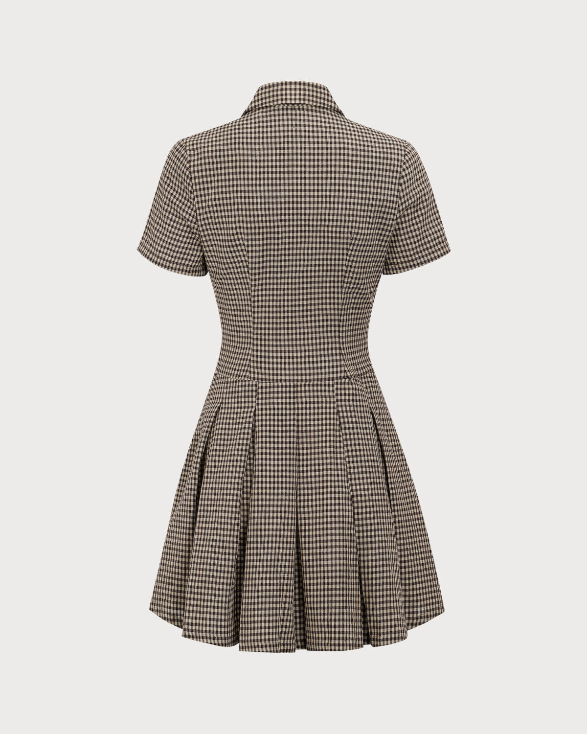 Brown Plaid Lapel Pleated Mini Dress - Threadford