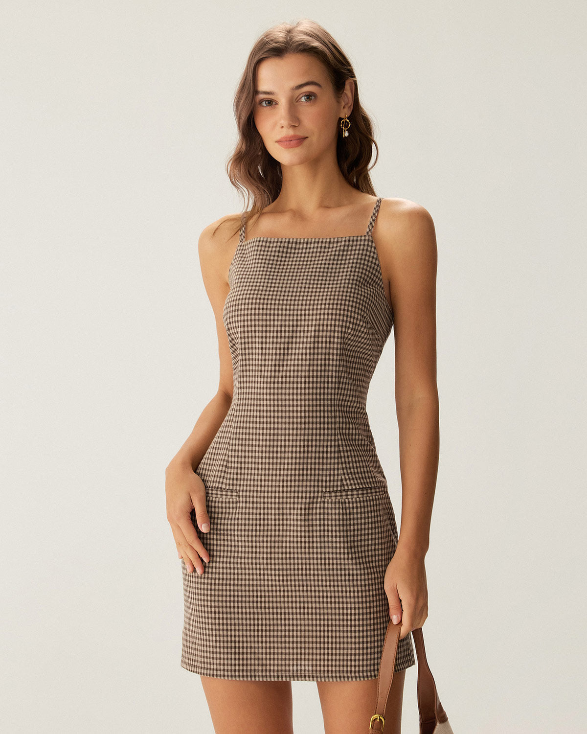 Brown Plaid Slip Mini Dress - Threadford
