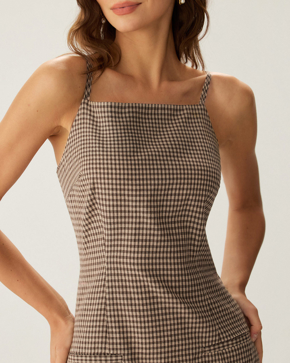 Brown Plaid Slip Mini Dress - Threadford