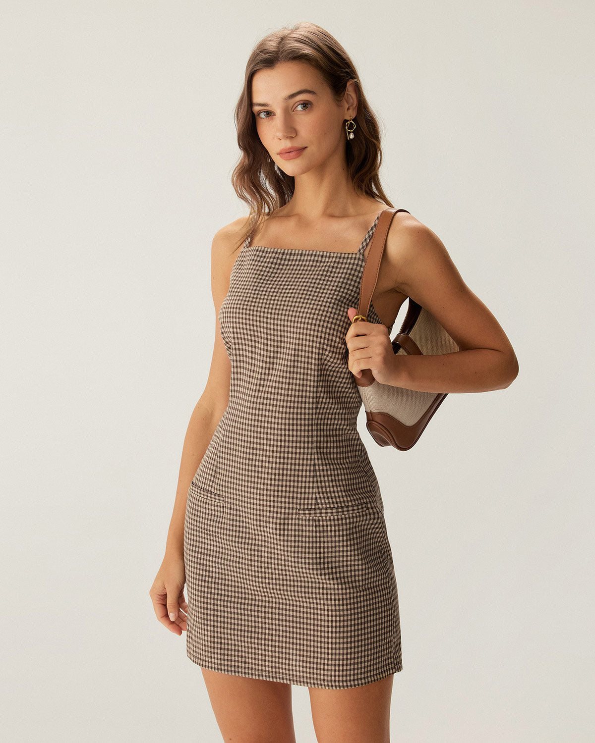 Brown Plaid Slip Mini Dress - Threadford