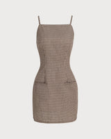 Brown Plaid Slip Mini Dress - Threadford