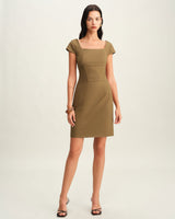 Brown Square Neck Cap Sleeve Mini Dress - Threadford