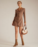 The Brown Plaid Spliced Suede Mini Dress - Threadford
