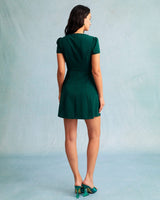 The Dark Green V Neck Button-up Shirt Mini Dress - Threadford