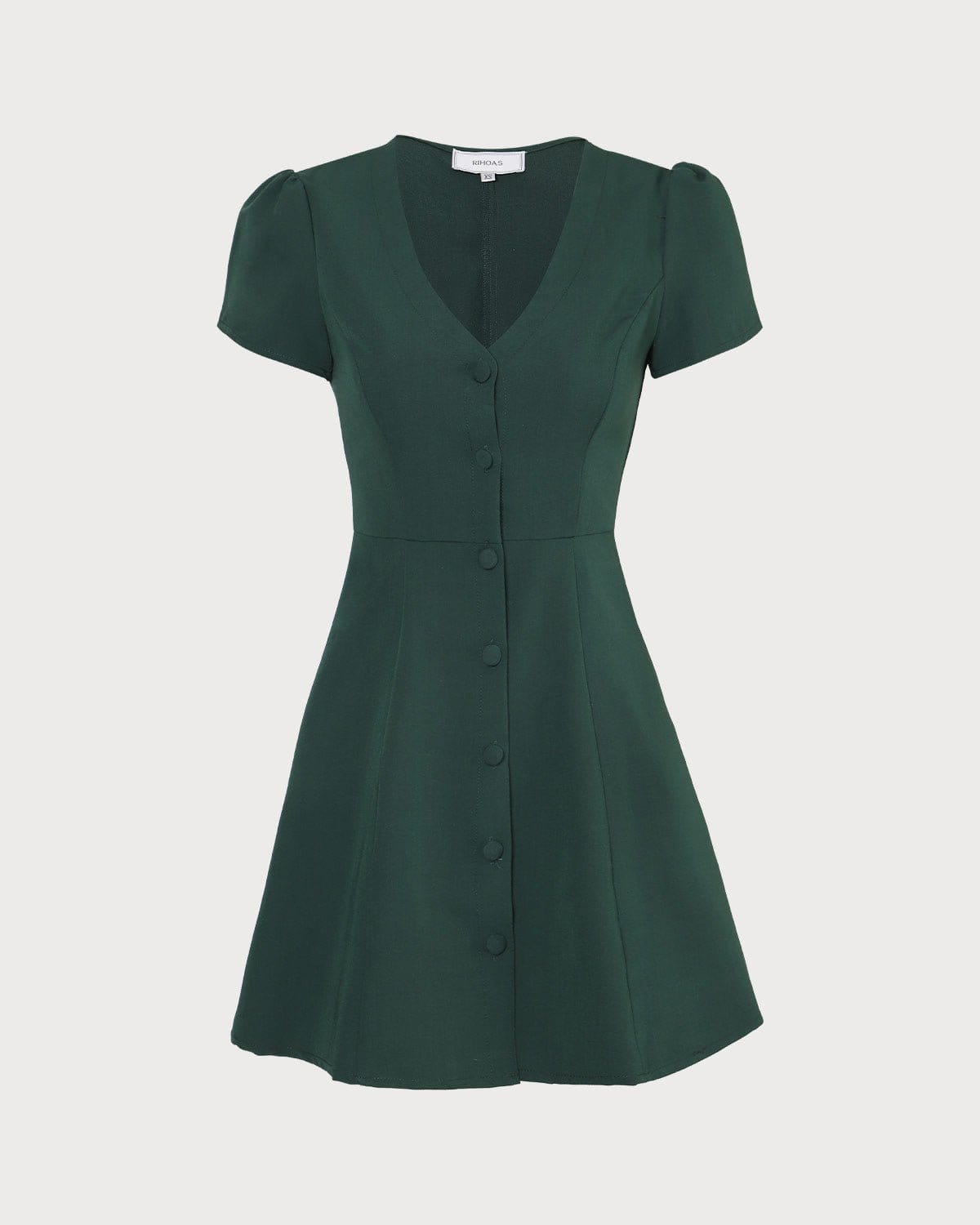The Dark Green V Neck Button-up Shirt Mini Dress - Threadford