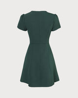 The Dark Green V Neck Button-up Shirt Mini Dress - Threadford