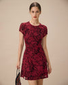 Red Floral Boat Neck Mini Dress - Threadford