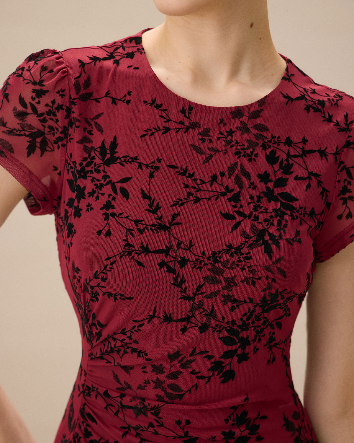 Red Floral Boat Neck Mini Dress - Threadford