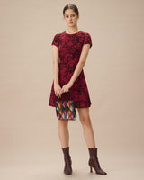 Red Floral Boat Neck Mini Dress - Threadford