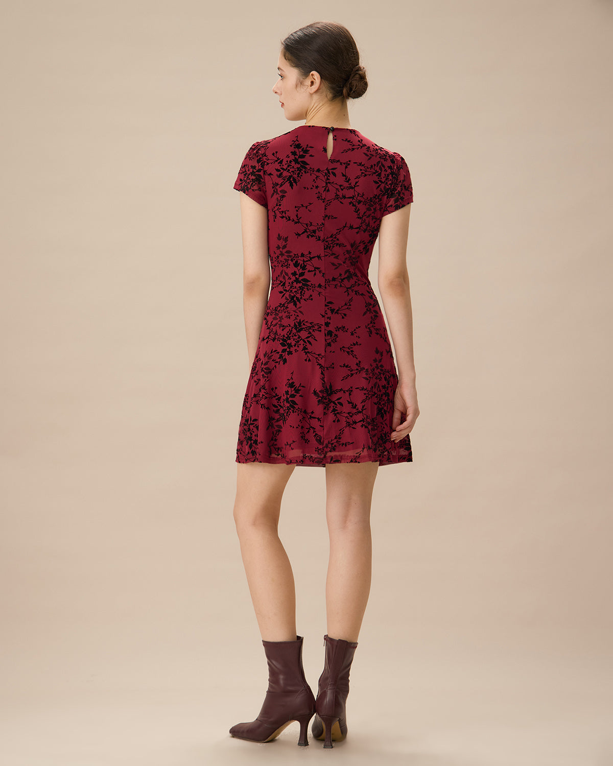 Red Floral Boat Neck Mini Dress - Threadford