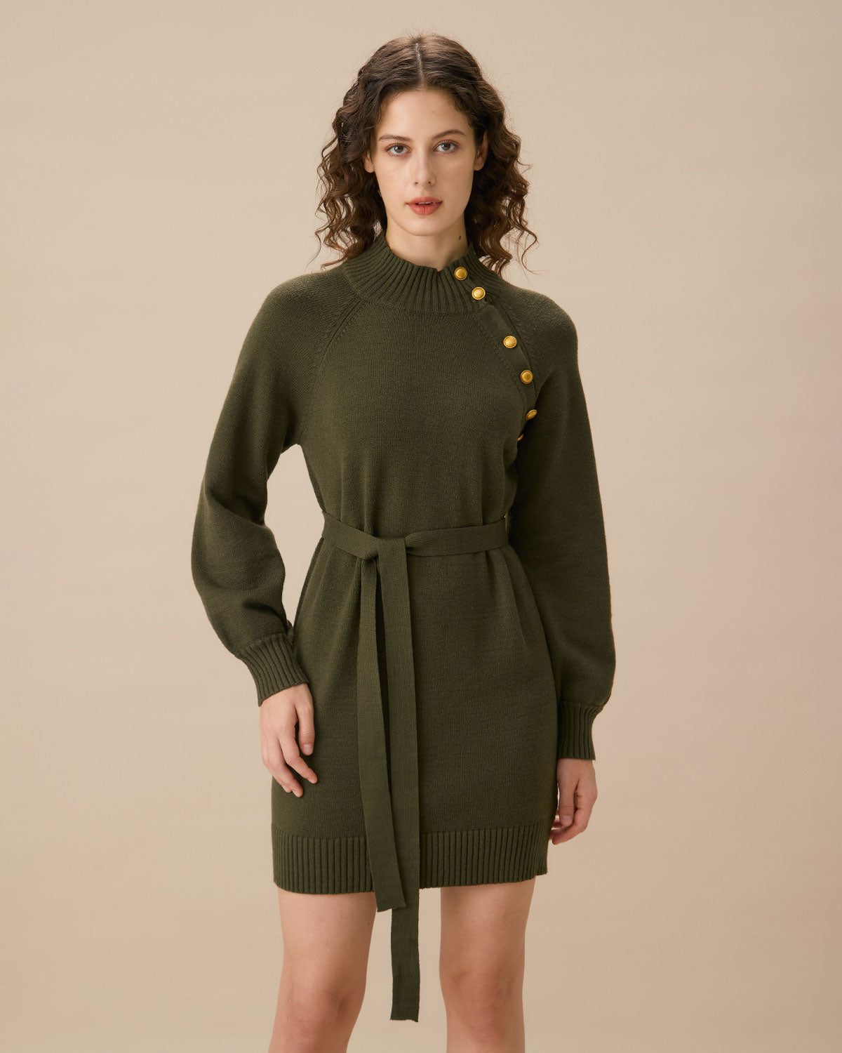 Green Lantern Sleeve Sweater Mini Dress - Threadford