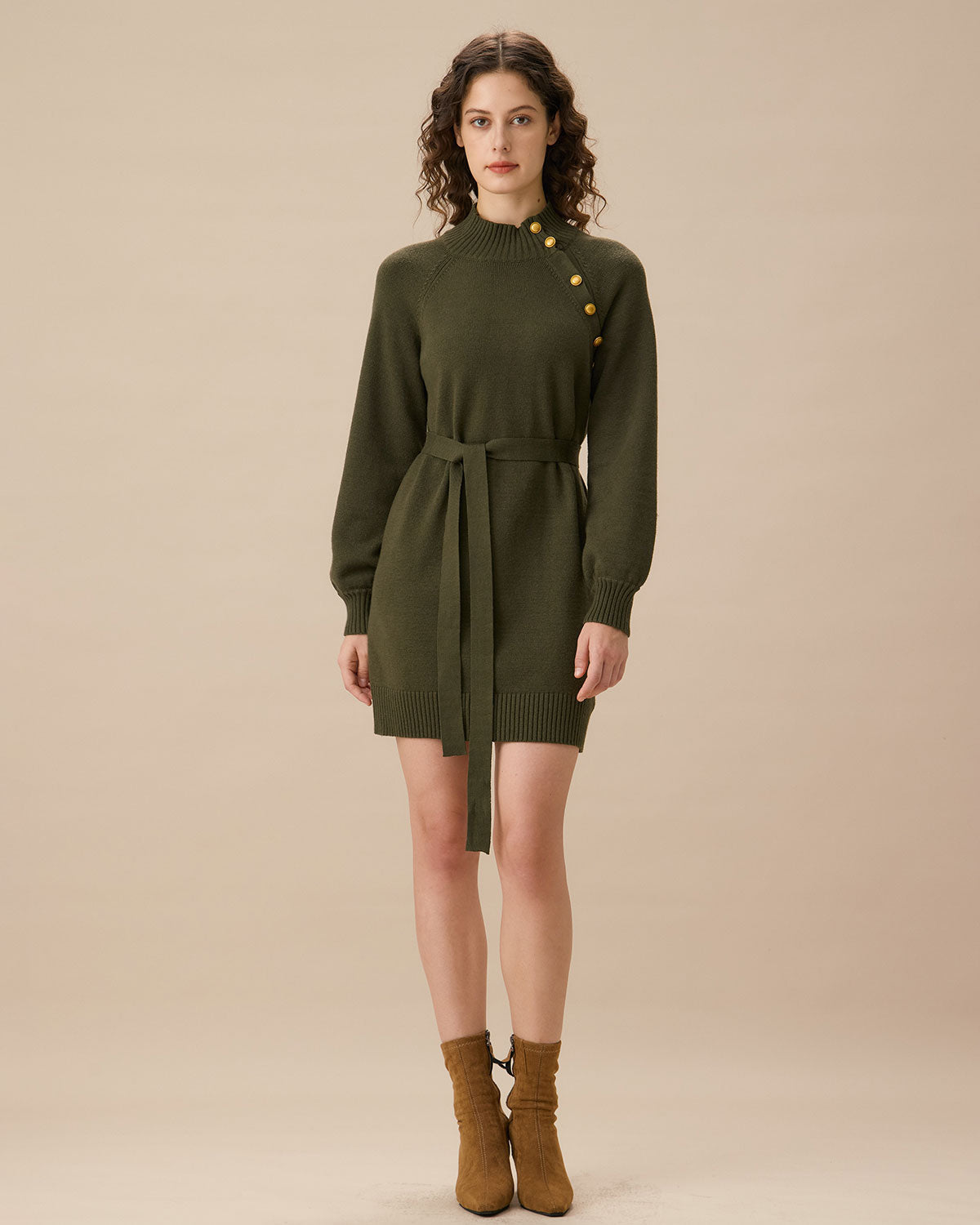 Green Lantern Sleeve Sweater Mini Dress - Threadford