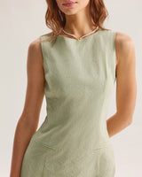Green Boat Neck Sleeveless Mini Dress - Threadford