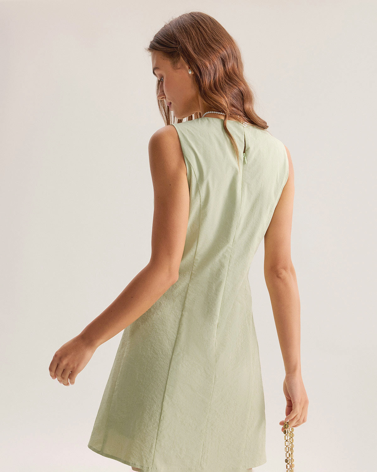 Green Boat Neck Sleeveless Mini Dress - Threadford