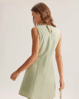 Green Boat Neck Sleeveless Mini Dress - Threadford