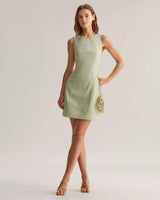 Green Boat Neck Sleeveless Mini Dress - Threadford