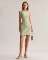 Green Boat Neck Sleeveless Mini Dress - Threadford