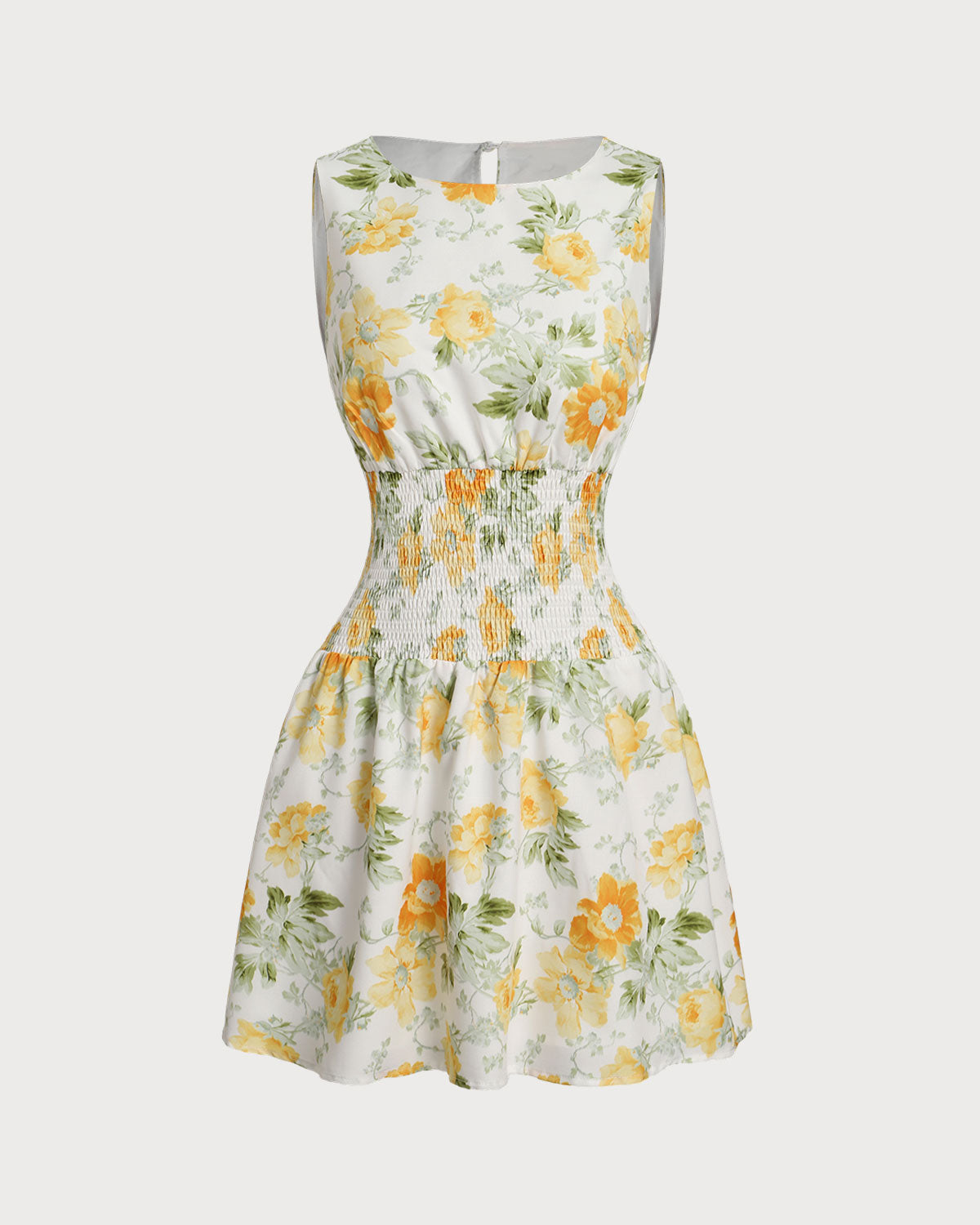 Green Floral Boat Neck Mini Dress - Threadford