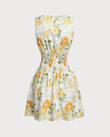 Green Floral Boat Neck Mini Dress - Threadford