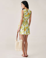 Green Floral Boat Neck Mini Dress - Threadford