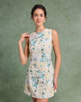 Green Floral Plant Sleeveless Mini Dress - Threadford
