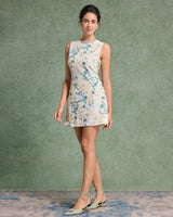 Green Floral Plant Sleeveless Mini Dress - Threadford