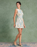 Green Floral Plant Sleeveless Mini Dress - Threadford