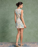 Green Floral Plant Sleeveless Mini Dress - Threadford