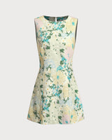 Green Floral Plant Sleeveless Mini Dress - Threadford