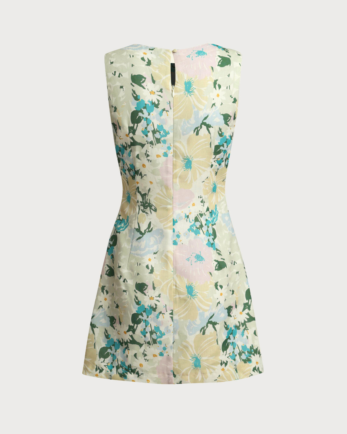 Green Floral Plant Sleeveless Mini Dress - Threadford