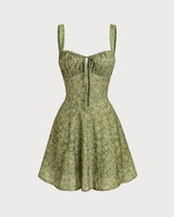 Green Floral Ruched Slip Mini Dress - Threadford