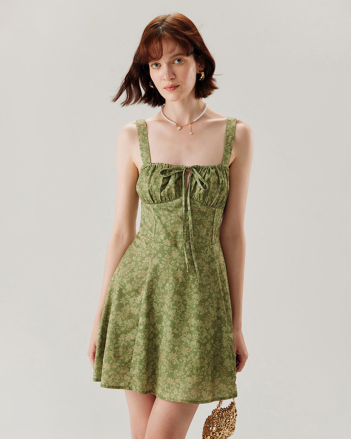 Green Floral Ruched Slip Mini Dress - Threadford